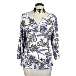 Vtg y2K Karen Scott Cotton Henley Floral Paisley Boho Whimsy Artsy Sweater Sz XL